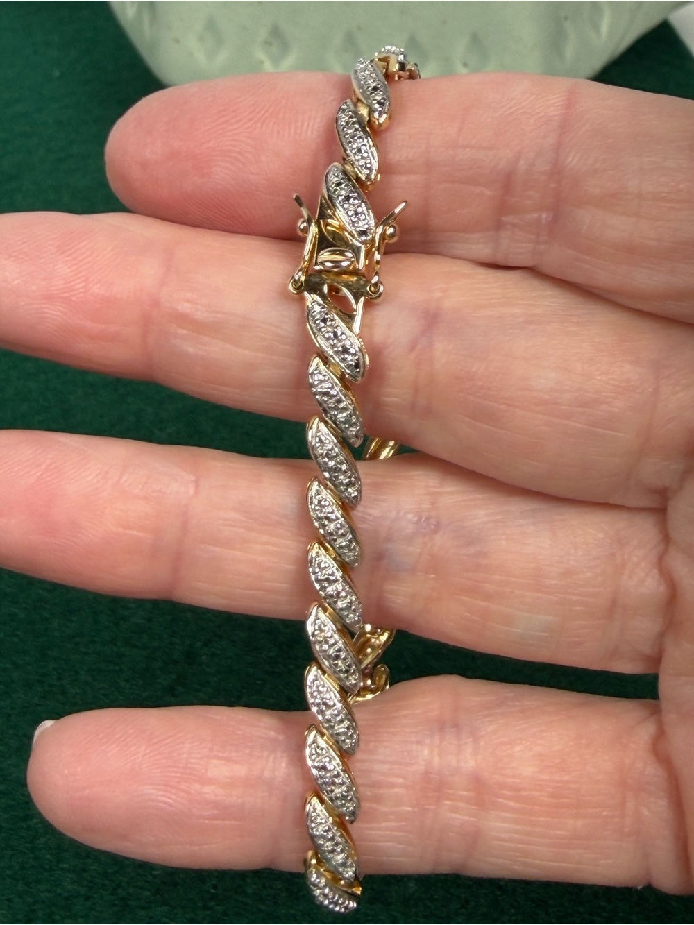 925 Sterling Silver Gold Tone Cuban Link Bracelet | Pavé CZ | 7.5” | Box Clasp